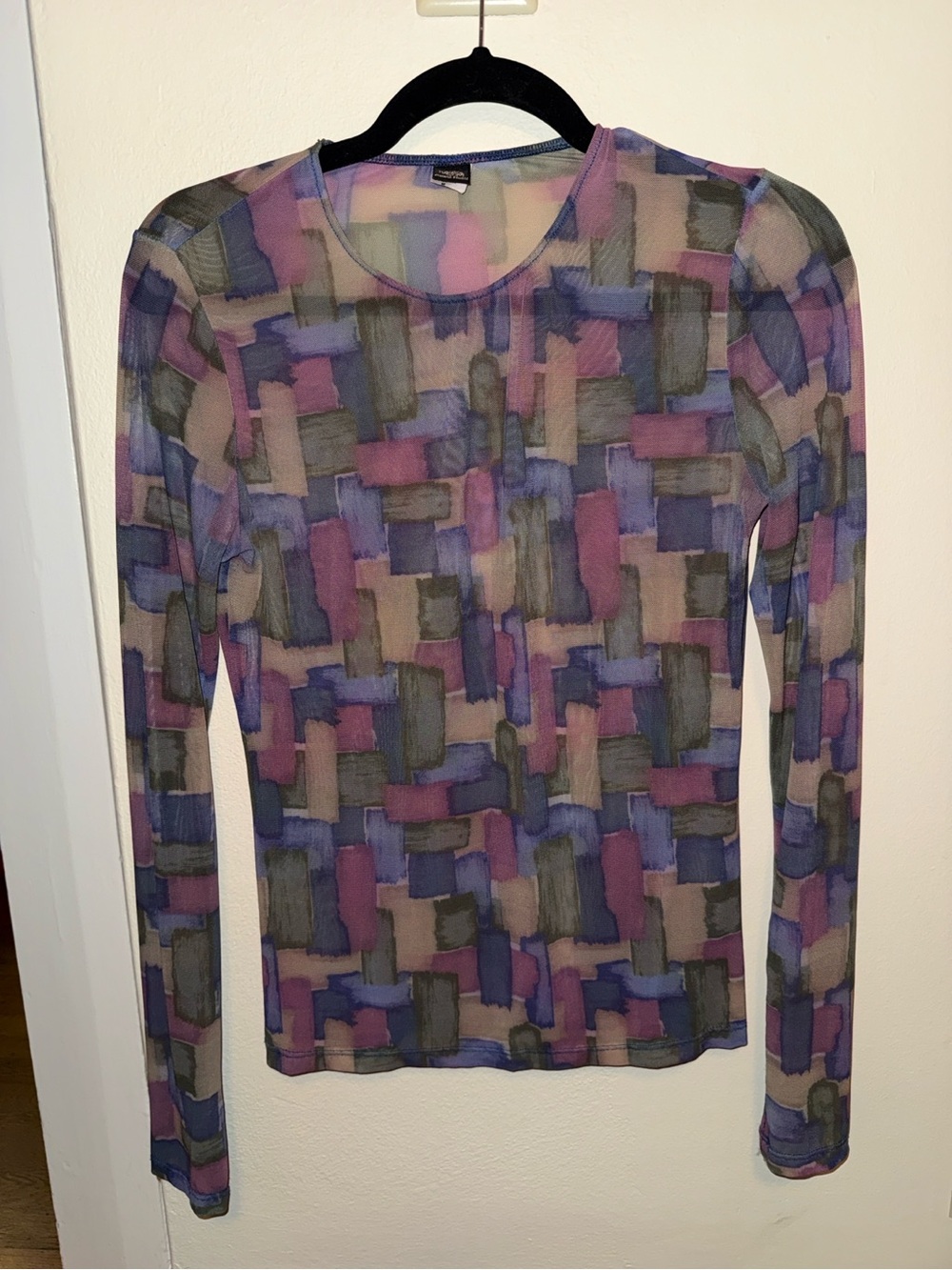 Only hearts - Sheer Geometric Long-Sleeve Top in Purple Multi - Unbranded